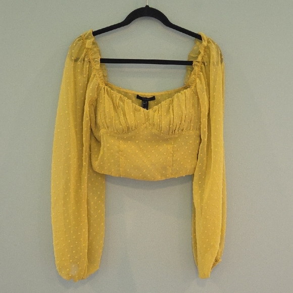 Forever 21 Ruched Crop Blouse Yellow Size Small - Picture 1 of 9